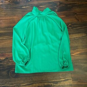 Green blouse with tie at back of mock turtle neck